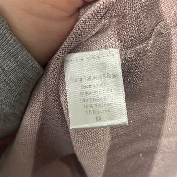 Y2K Young Fabulous & Broke Pink and Gray Striped Sparkle Tank Top Medium - Picture 3 of 4